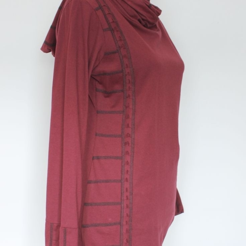 Cranberry Red Long Sleeve Hoodie Leopards & Roses